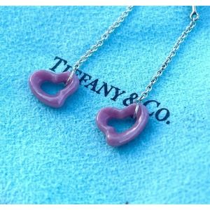 RARE Tiffany & Co. Silver Elsa Peretti Open Heart Pink Rhodonite Dangle Earrings